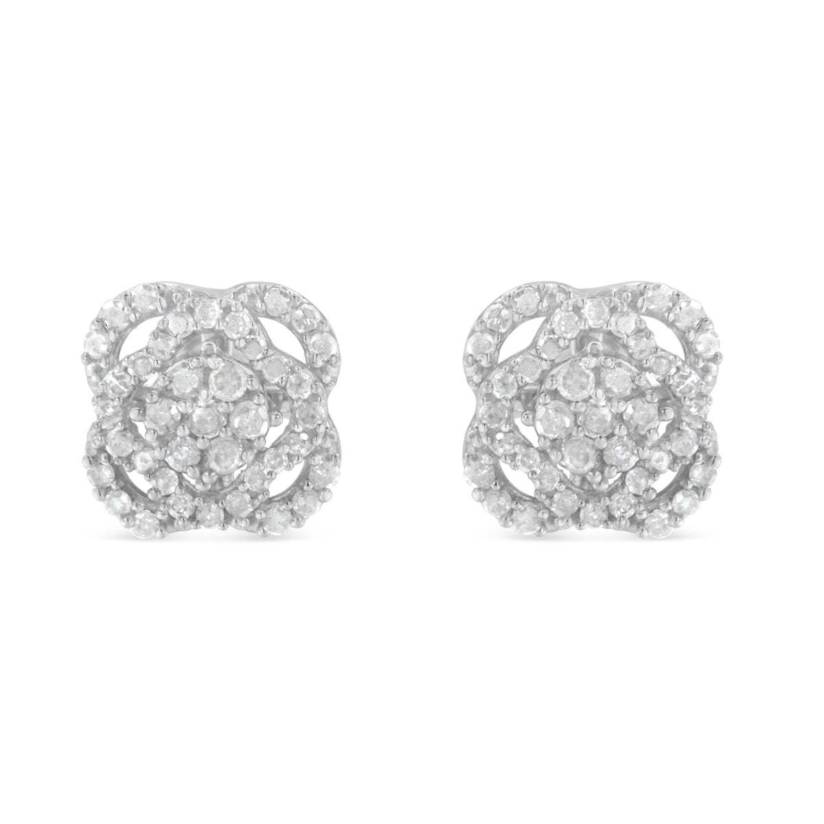 .925 Sterling Silver 1/2 cttw Round-cut Diamond Floral Cluster and Halo Stud Earring (I-J Color, I3 Clarity) - LinkagejewelrydesignLinkagejewelrydesign