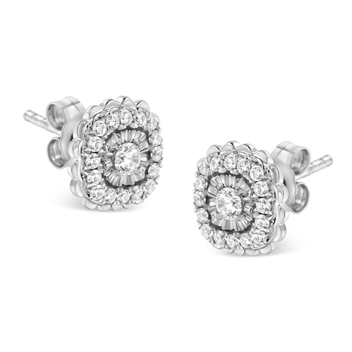 .925 Sterling Silver 1/2 Cttw Round-Cut Diamond Halo Cluster Stud Earring (I-J Color, I2-I3 Clarity) - LinkagejewelrydesignLinkagejewelrydesign