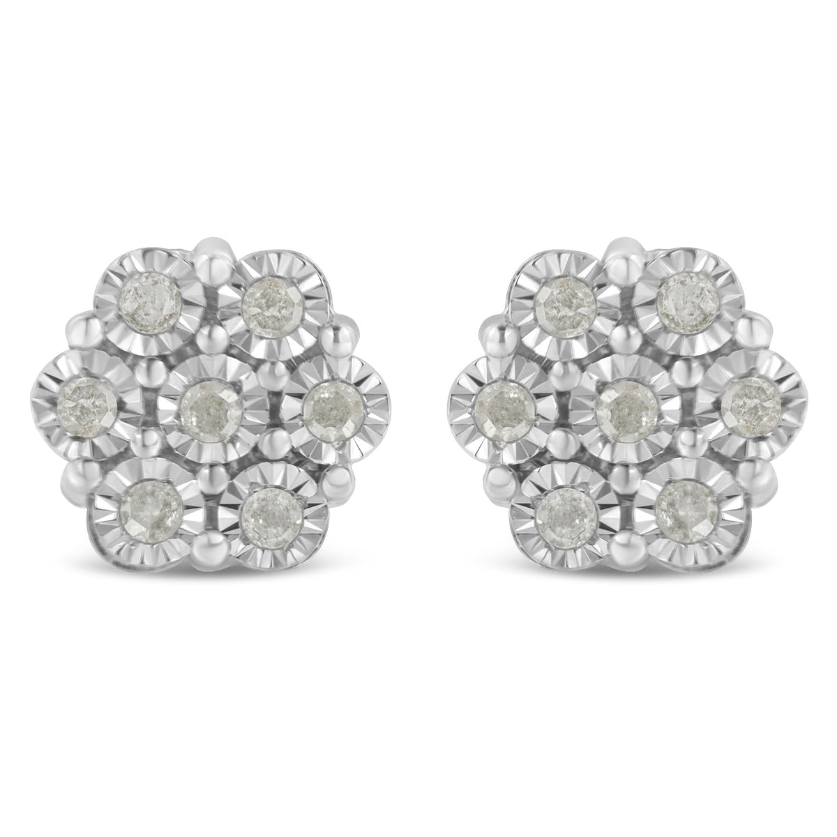 .925 Sterling Silver 1/2 Cttw Round-Cut Diamond Miracle-Set Floral Cluster Button Stud Earrings (I-J Color, I2-I3 Clarity) - LinkagejewelrydesignLinkagejewelrydesign