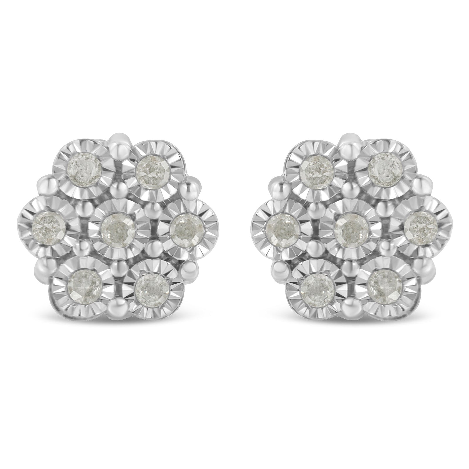 .925 Sterling Silver 1/2 Cttw Round-Cut Diamond Miracle-Set Floral Cluster Button Stud Earrings (I-J Color, I2-I3 Clarity) - LinkagejewelrydesignLinkagejewelrydesign