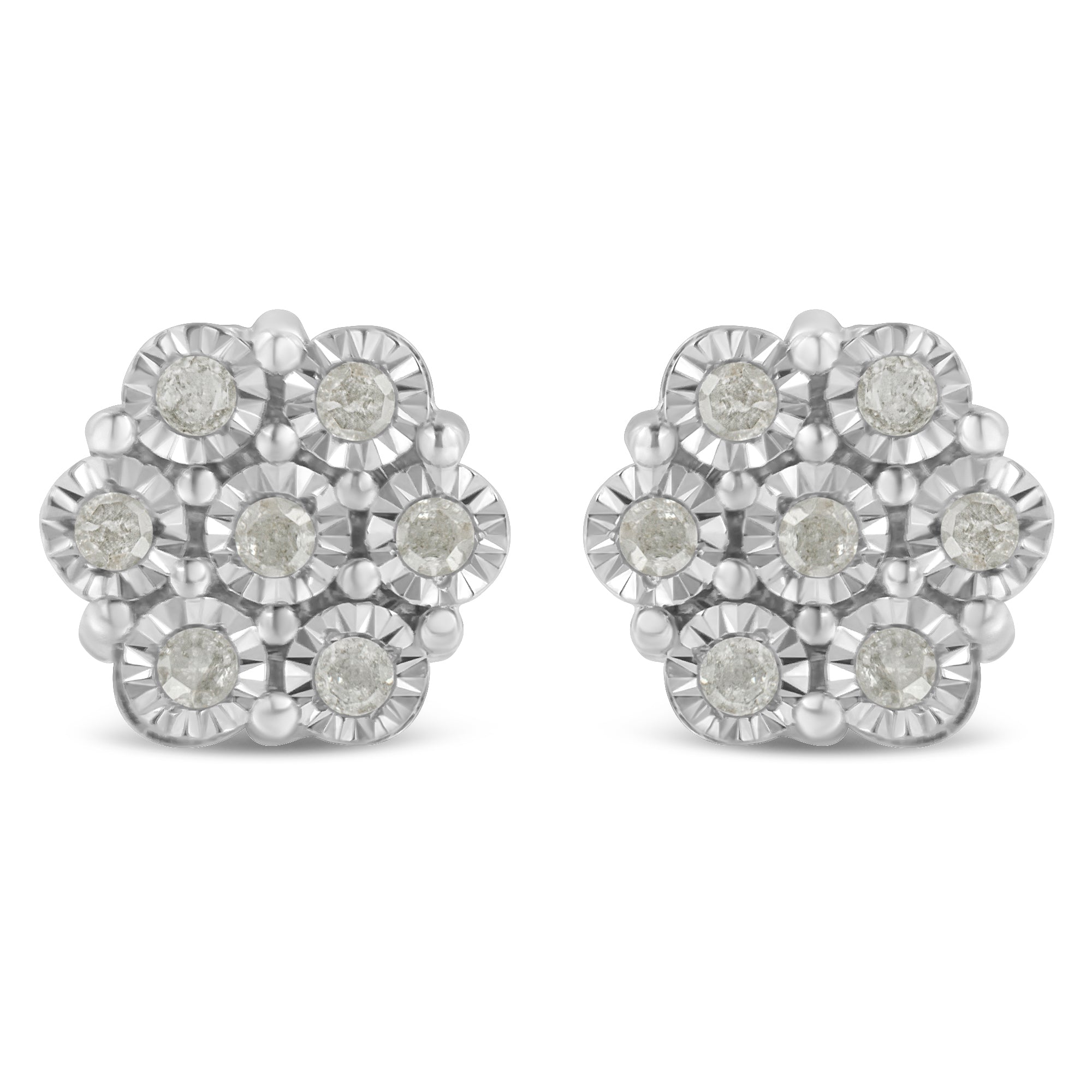 .925 Sterling Silver 1/2 Cttw Round-Cut Diamond Miracle-Set Floral Cluster Button Stud Earrings (I-J Color, I2-I3 Clarity) - LinkagejewelrydesignLinkagejewelrydesign