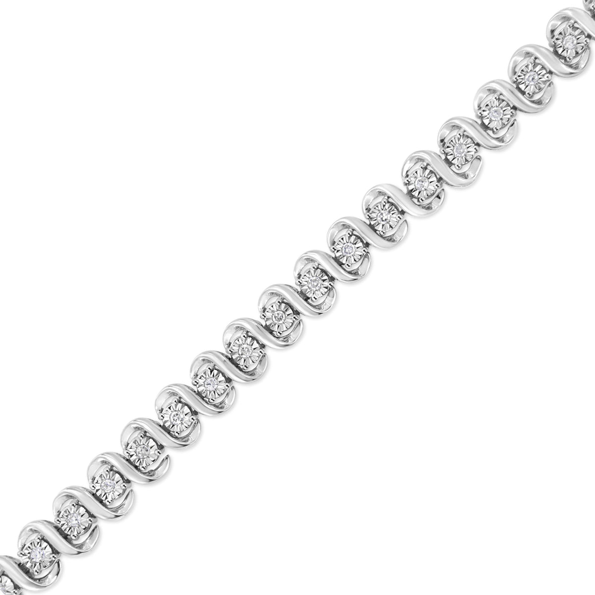 .925 Sterling Silver 1/2 Cttw Round-Cut Diamond Miracle Set "S" Link Bracelet - Size 7.50" - (I-J Color, I2-I3 Clarity) - LinkagejewelrydesignLinkagejewelrydesign