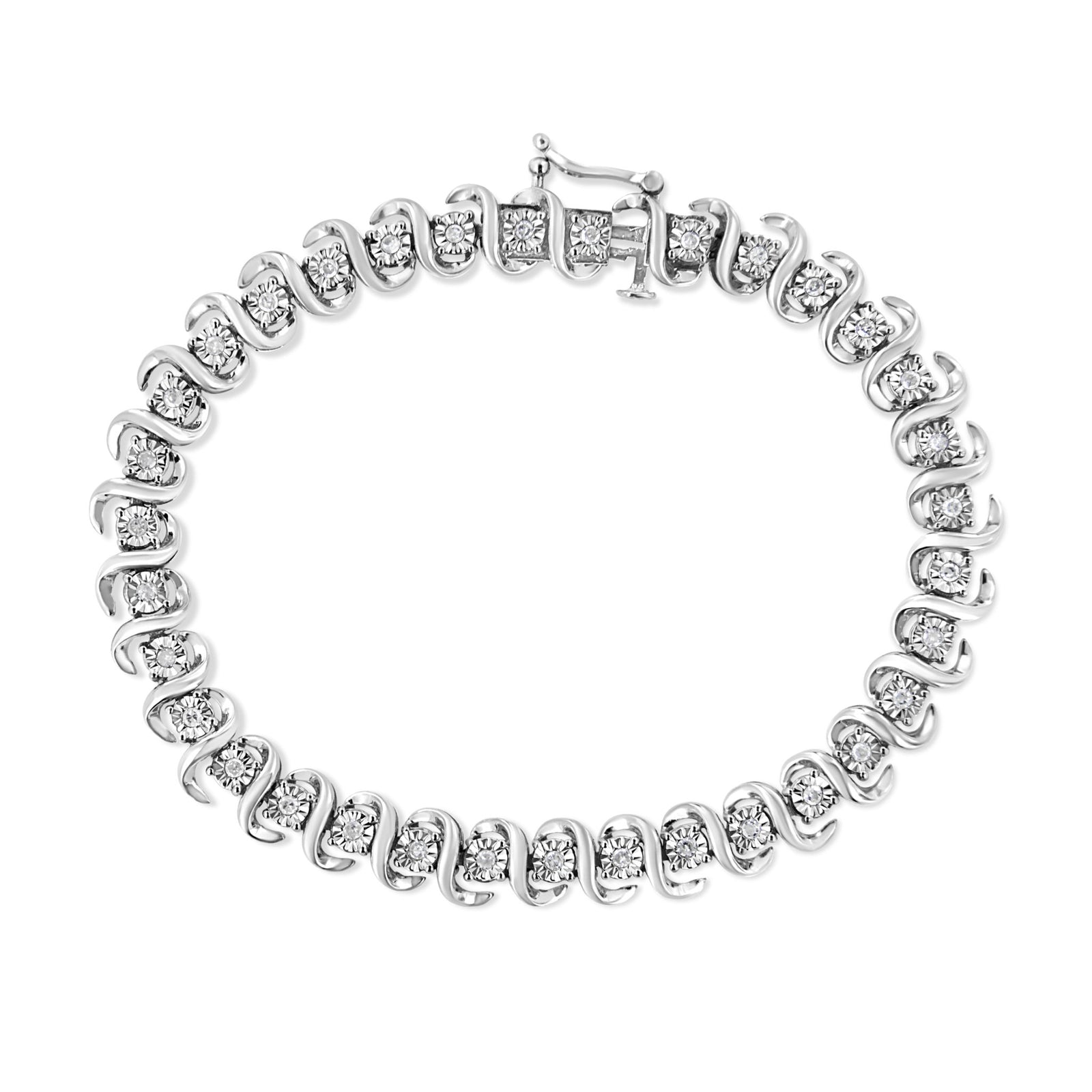 .925 Sterling Silver 1/2 Cttw Round-Cut Diamond Miracle Set "S" Link Bracelet - Size 7.50" - (I-J Color, I2-I3 Clarity) - LinkagejewelrydesignLinkagejewelrydesign