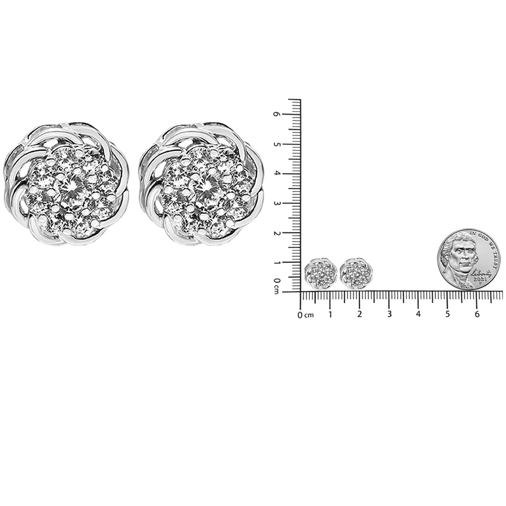 .925 Sterling Silver 1/2 Cttw Round Diamond Cluster Openwork Floral Halo Stud Earrings (I1-I2 Clarity, I-J Color) - LinkagejewelrydesignLinkagejewelrydesign