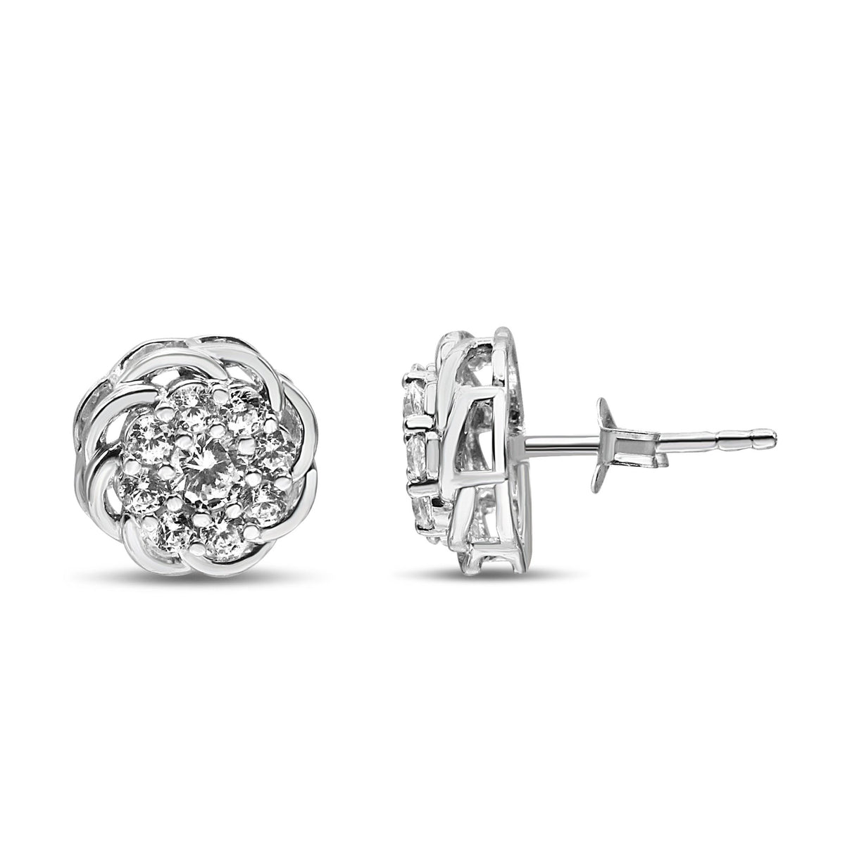 .925 Sterling Silver 1/2 Cttw Round Diamond Cluster Openwork Floral Halo Stud Earrings (I1-I2 Clarity, I-J Color) - LinkagejewelrydesignLinkagejewelrydesign