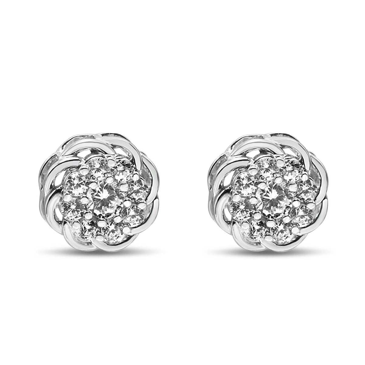 .925 Sterling Silver 1/2 Cttw Round Diamond Cluster Openwork Floral Halo Stud Earrings (I1-I2 Clarity, I-J Color) - LinkagejewelrydesignLinkagejewelrydesign