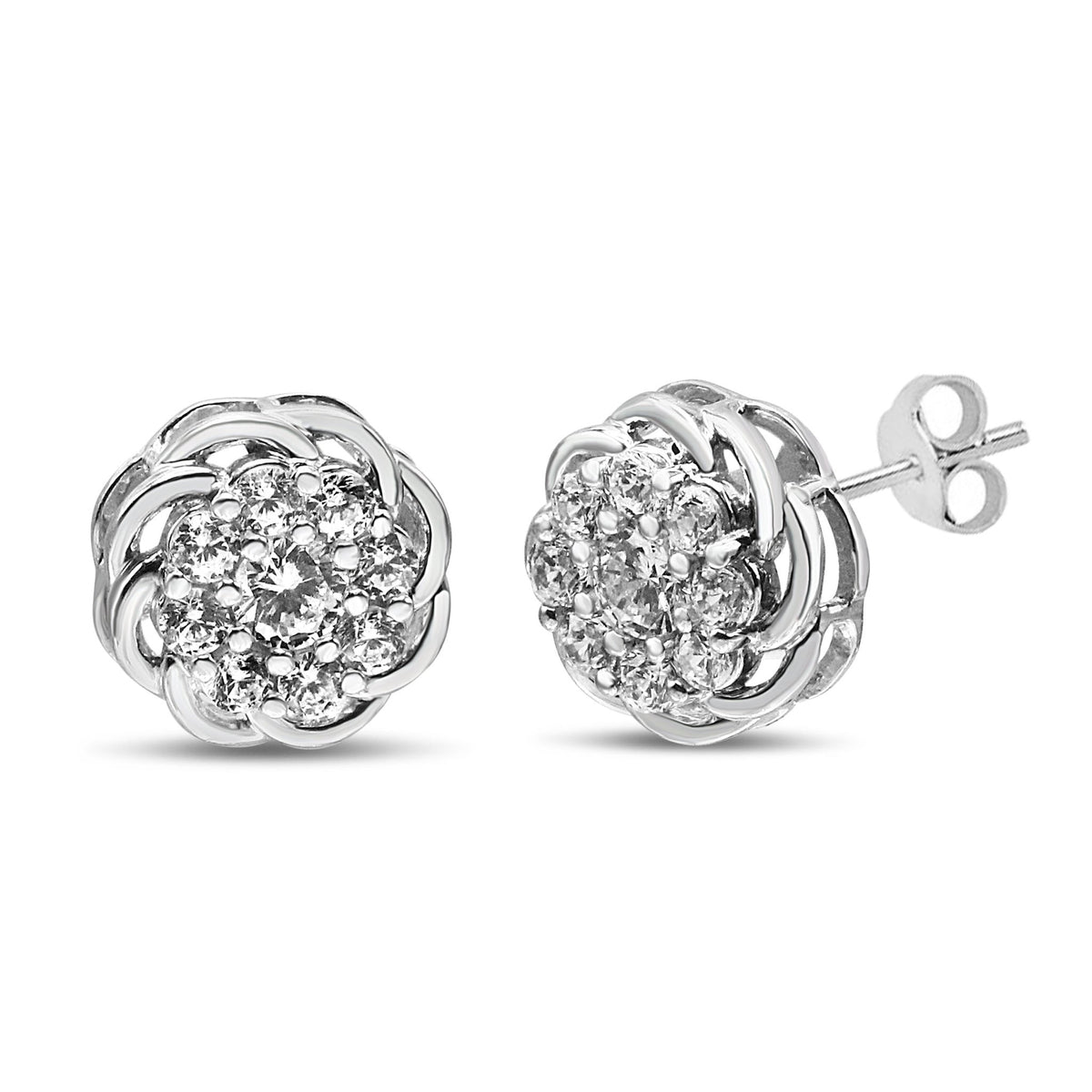 .925 Sterling Silver 1/2 Cttw Round Diamond Cluster Openwork Floral Halo Stud Earrings (I1-I2 Clarity, I-J Color) - LinkagejewelrydesignLinkagejewelrydesign