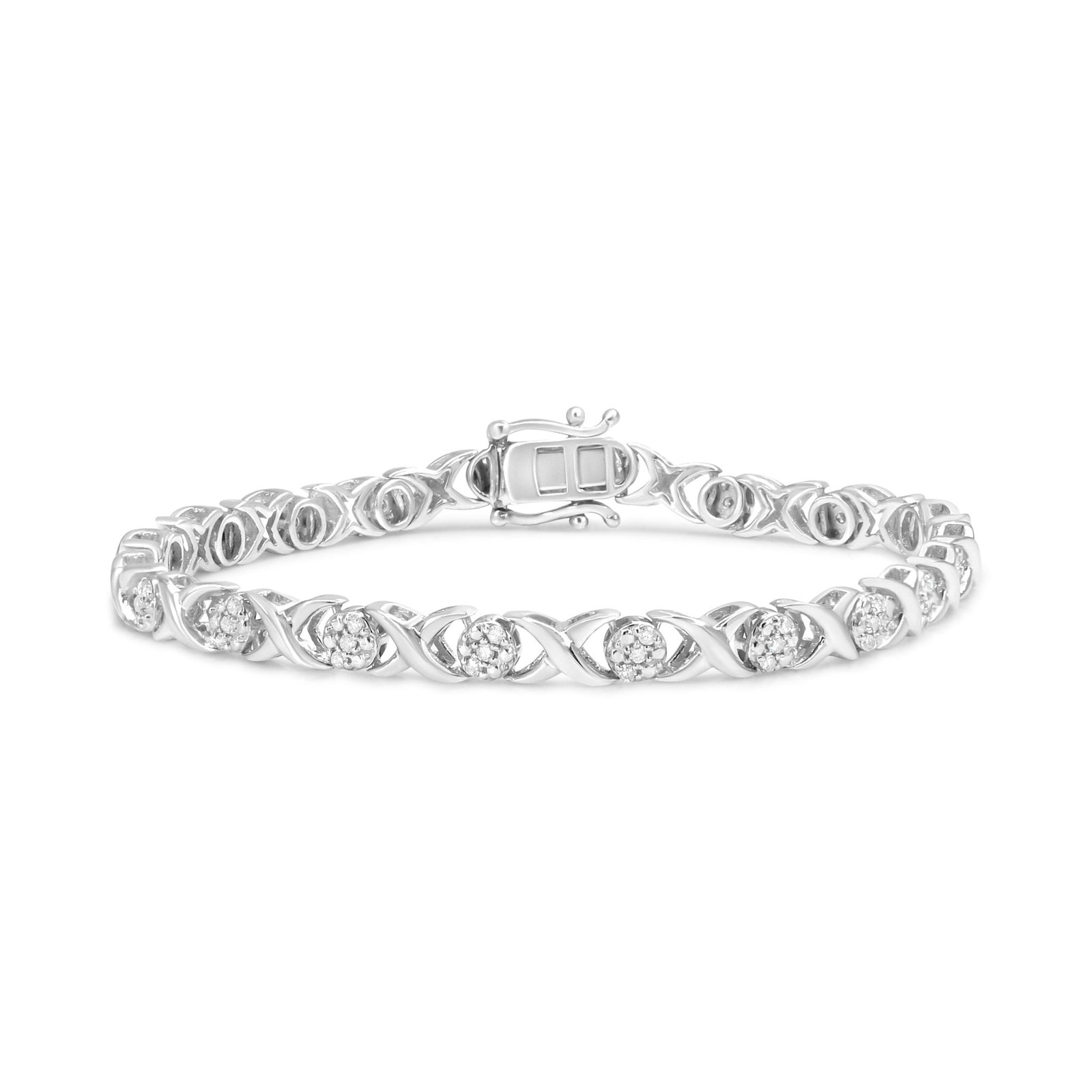.925 Sterling Silver 1/2 Cttw Round Diamond Cluster X-Link Bracelet (I-J Color, I1-I2 Clarity) - 7.25" - LinkagejewelrydesignLinkagejewelrydesign