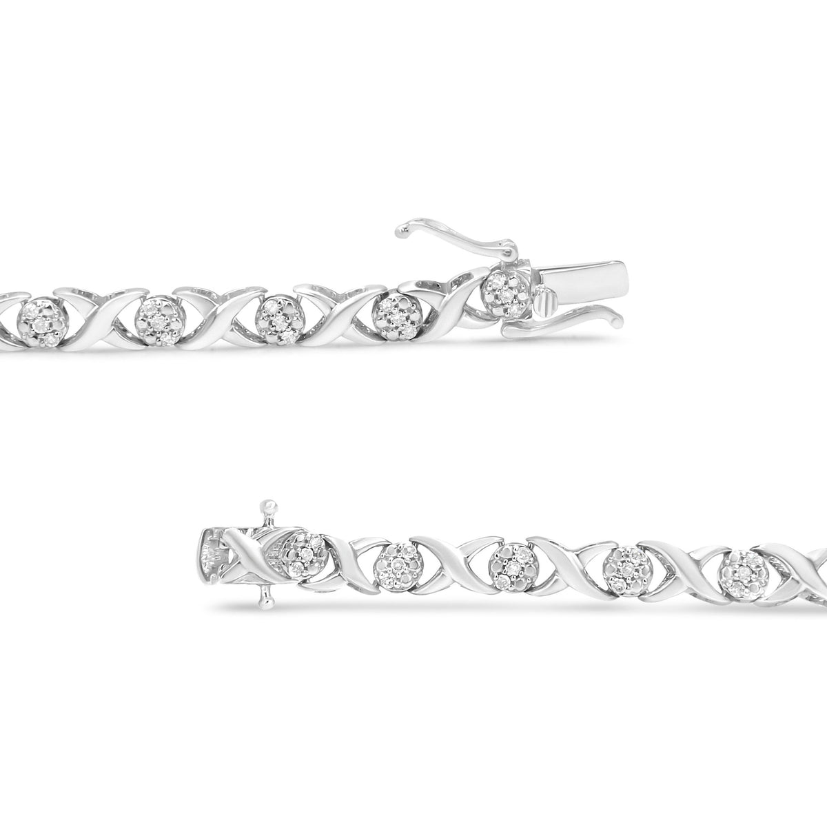 .925 Sterling Silver 1/2 Cttw Round Diamond Cluster X-Link Bracelet (I-J Color, I1-I2 Clarity) - 7.25&quot; - LinkagejewelrydesignLinkagejewelrydesign