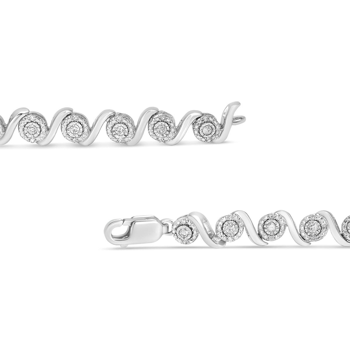 .925 Sterling Silver 1/2 Cttw Round Diamond Halo S-Link Bracelet (I-J Color, I2-I3 Clarity) - 7.25&quot; - LinkagejewelrydesignLinkagejewelrydesign