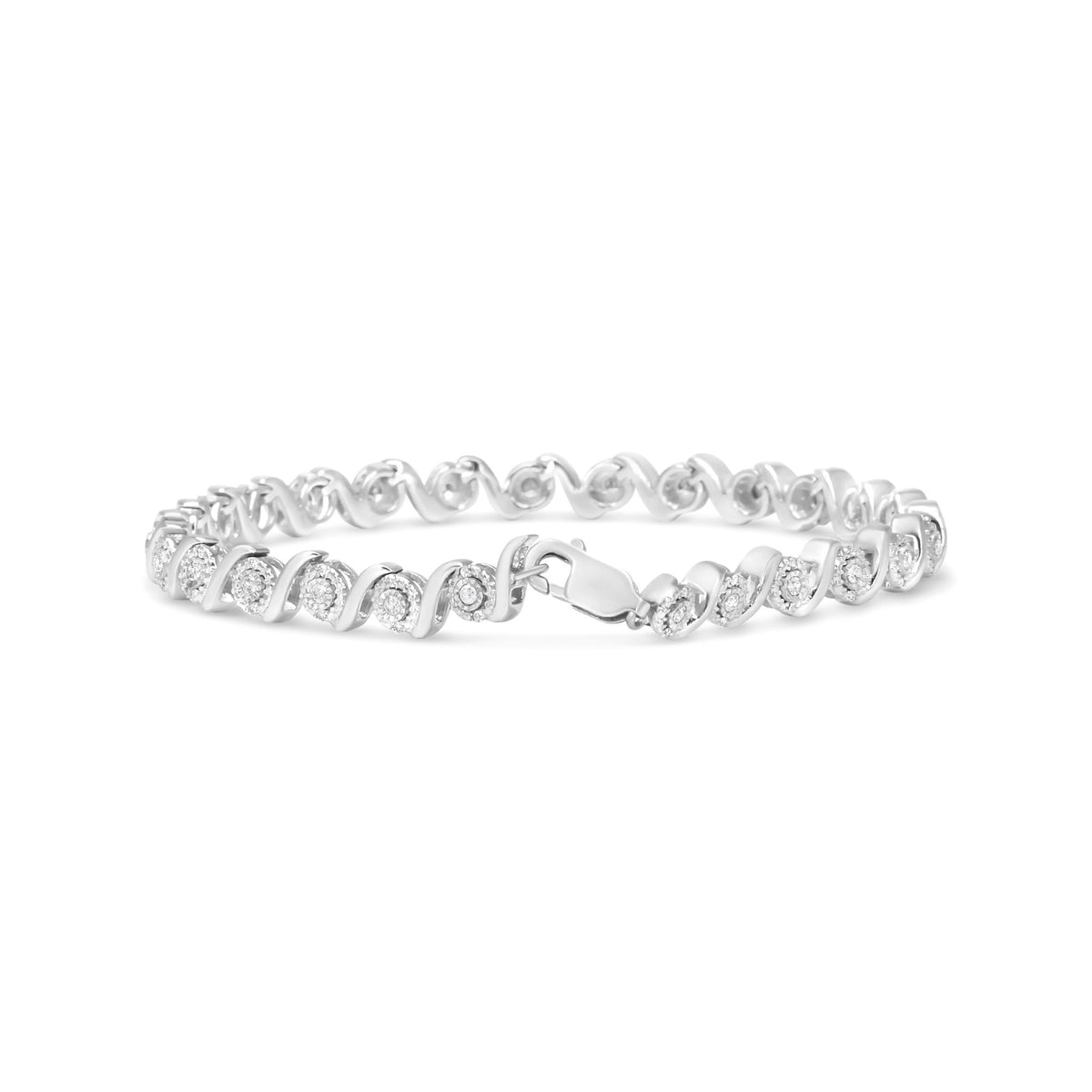 .925 Sterling Silver 1/2 Cttw Round Diamond Halo S-Link Bracelet (I-J Color, I2-I3 Clarity) - 7.25&quot; - LinkagejewelrydesignLinkagejewelrydesign