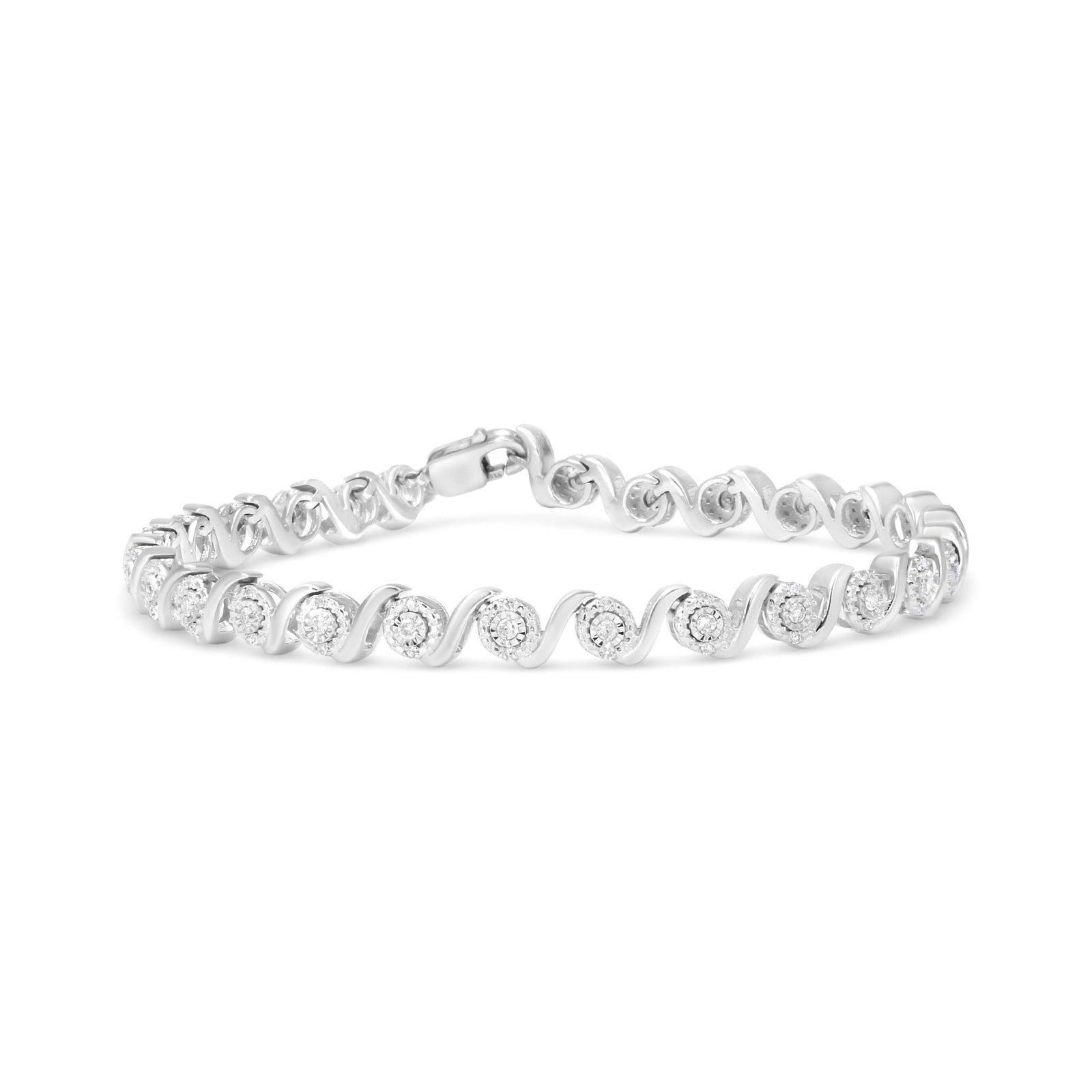 .925 Sterling Silver 1/2 Cttw Round Diamond Halo S-Link Bracelet (I-J Color, I2-I3 Clarity) - 7.25" - LinkagejewelrydesignLinkagejewelrydesign