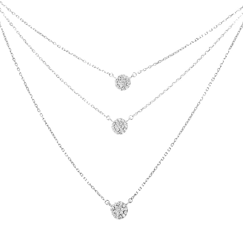 .925 Sterling Silver 1/2 Cttw Round Diamond Medallion Multi-Strand Tri Pendant 18" Necklace (H-I Color, I2-I3 Clarity) - LinkagejewelrydesignLinkagejewelrydesign
