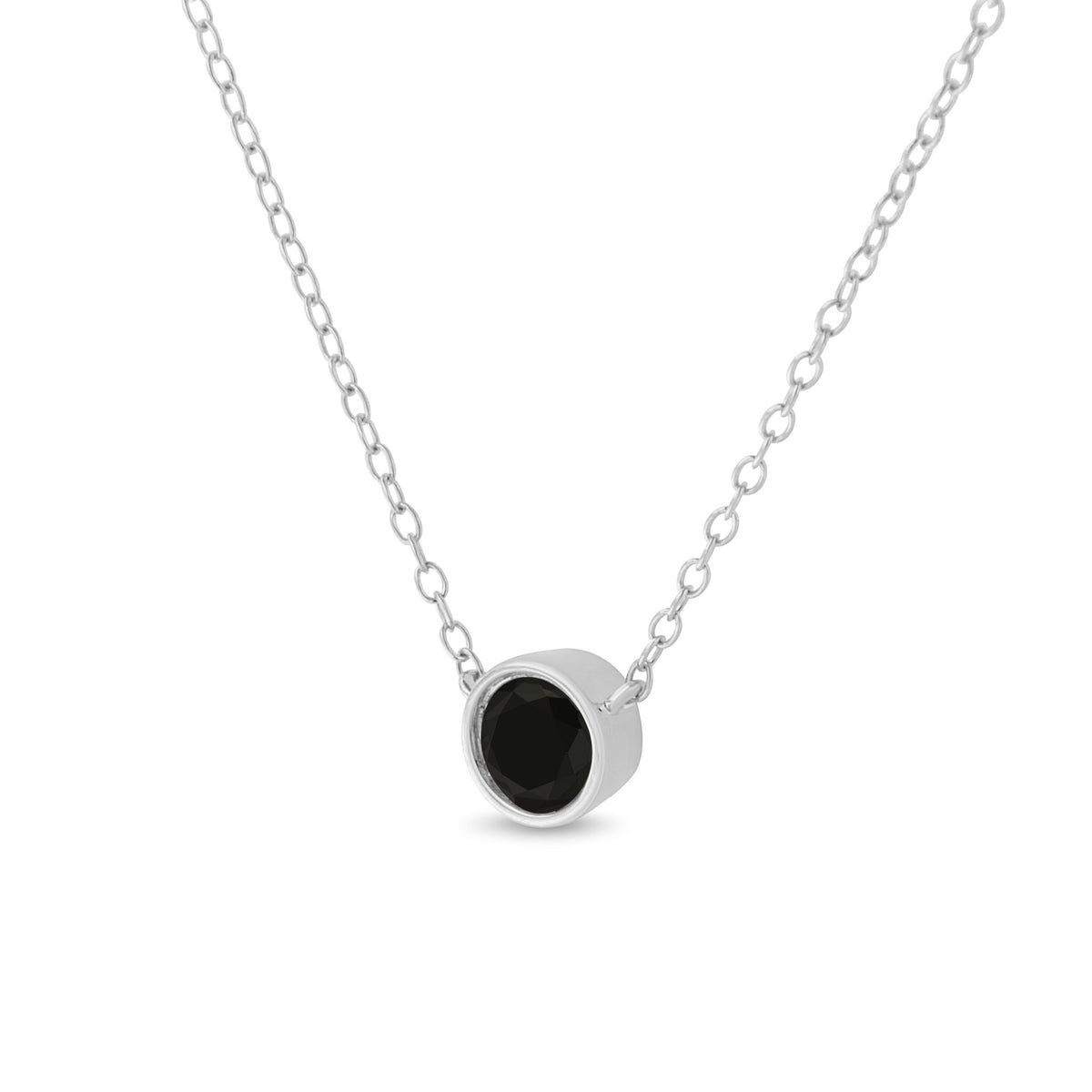 .925 Sterling Silver 1/2 Cttw Treated Black Diamond Bezel Solitaire 18&quot; Pendant Necklace (Black Color, I2-I3 Clarity) - LinkagejewelrydesignLinkagejewelrydesign