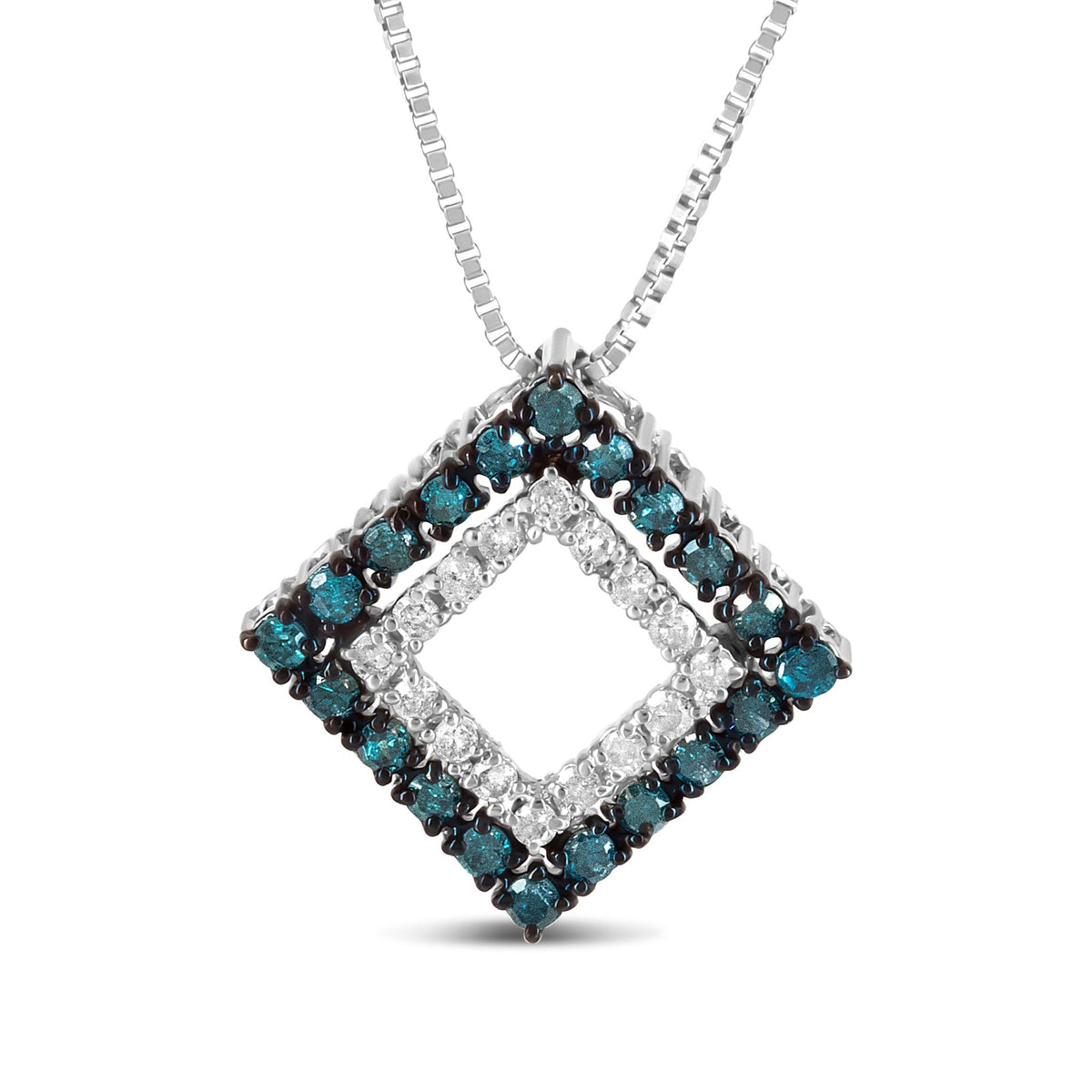 .925 Sterling Silver 1/2 Cttw Treated Blue and White Diamond Double Rhombus 18&quot; Pendant Necklace (Blue/I-J Color, I2-I3 Clarity) - LinkagejewelrydesignLinkagejewelrydesign