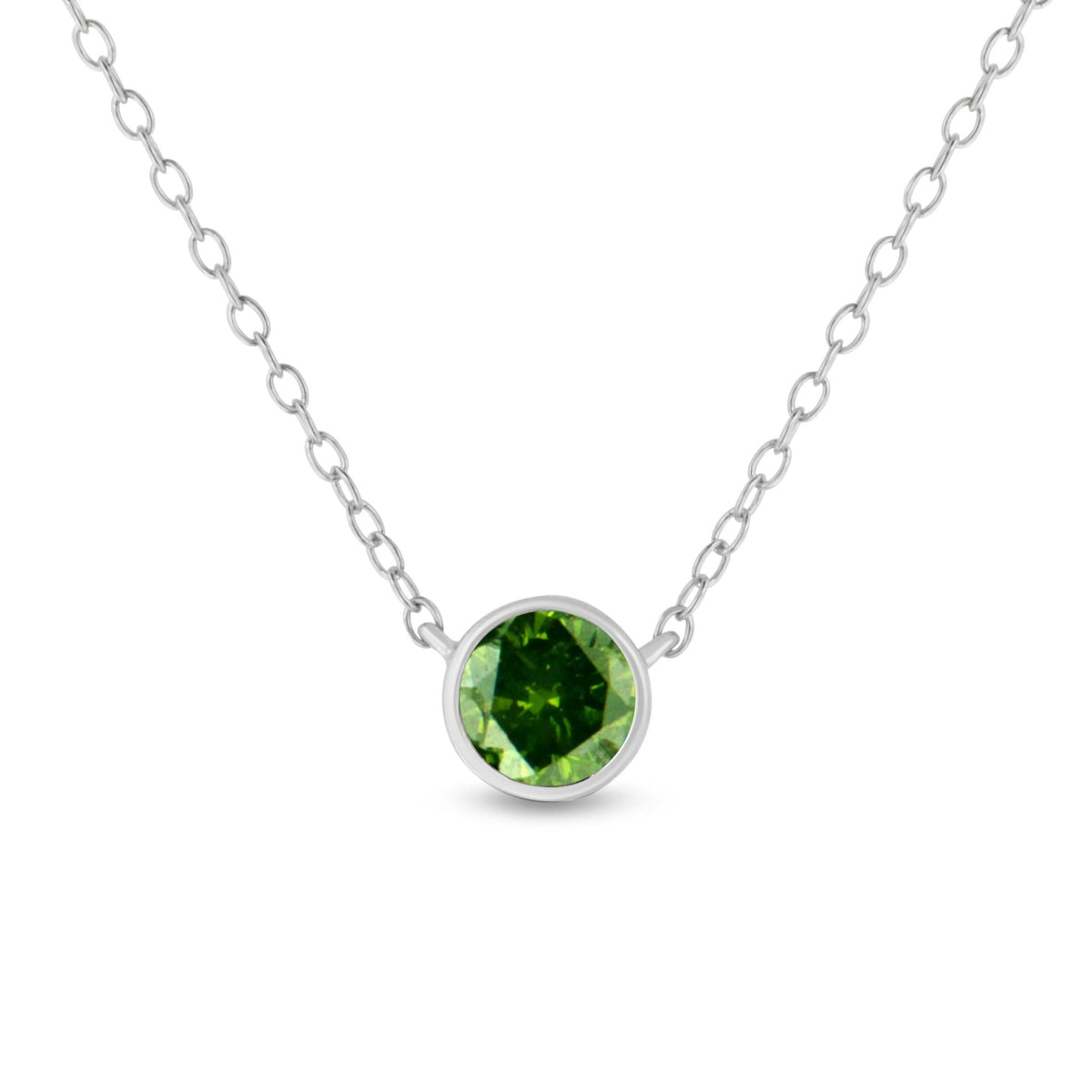 .925 Sterling Silver 1/2 Cttw Treated Green Diamond Bezel Solitaire 18&quot; Pendant Necklace (Green Color, I2-I3 Clarity) - LinkagejewelrydesignLinkagejewelrydesign