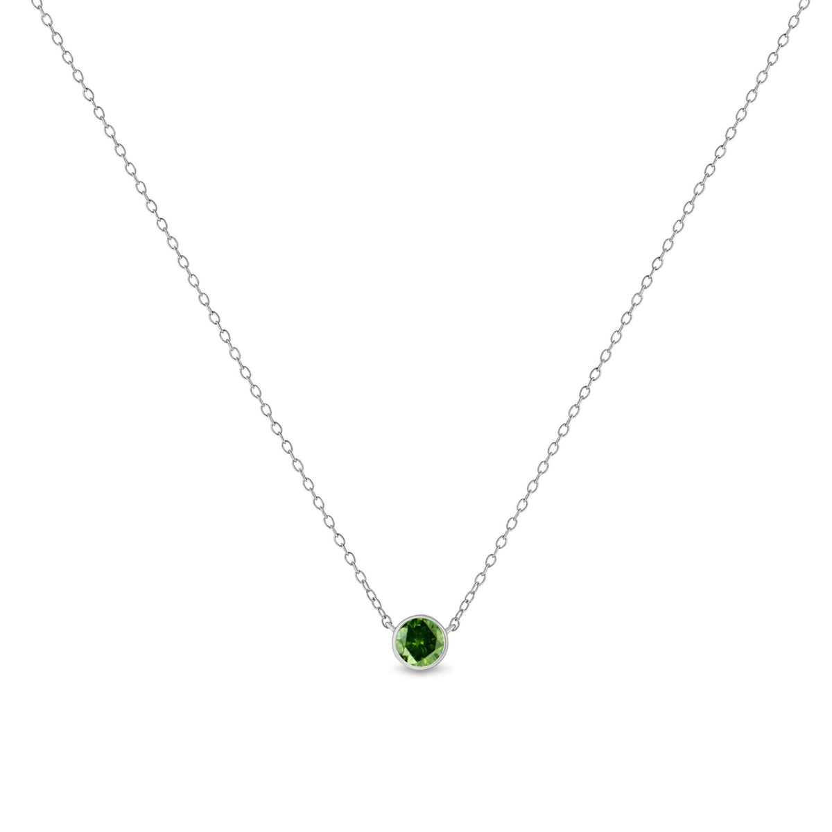 .925 Sterling Silver 1/2 Cttw Treated Green Diamond Bezel Solitaire 18&quot; Pendant Necklace (Green Color, I2-I3 Clarity) - LinkagejewelrydesignLinkagejewelrydesign