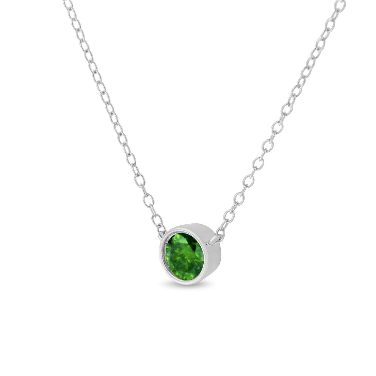 .925 Sterling Silver 1/2 Cttw Treated Green Diamond Bezel Solitaire 18&quot; Pendant Necklace (Green Color, I2-I3 Clarity) - LinkagejewelrydesignLinkagejewelrydesign