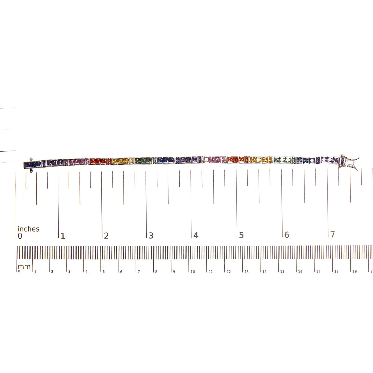 .925 Sterling Silver 12.0 Cttw Multi Colored Princess Cut Gemstone Link Tennis Bracelet (AAA Quality) - 7.25&quot; Inches - LinkagejewelrydesignLinkagejewelrydesign