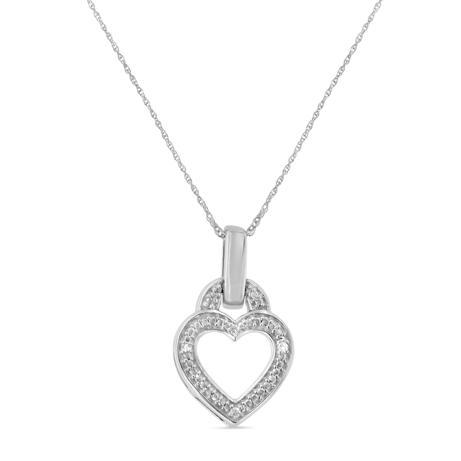 .925 Sterling Silver 1/20 Cttw Round Cut Diamond Heart Pendant Necklace (H-I Color, I2-I3 Clarity) - LinkagejewelrydesignLinkagejewelrydesign