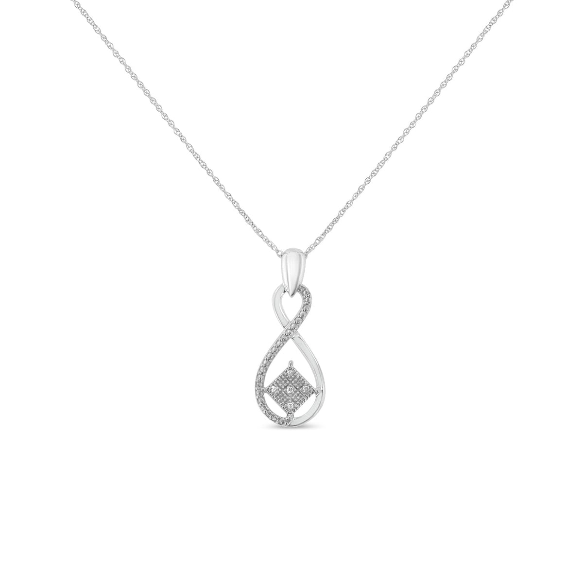 .925 Sterling Silver 1/25 cttw Round Cut Diamond Infinity and Square Accent Pendant Necklace (H-I, I2) - LinkagejewelrydesignLinkagejewelrydesign