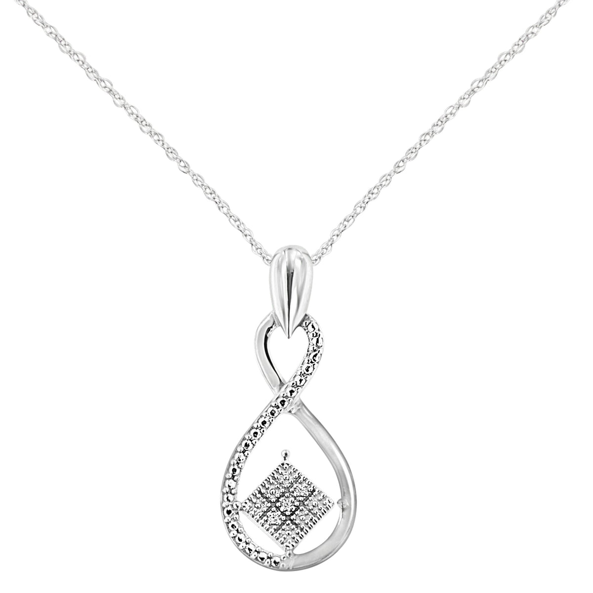 .925 Sterling Silver 1/25 cttw Round Cut Diamond Infinity and Square Accent Pendant Necklace (H-I, I2) - LinkagejewelrydesignLinkagejewelrydesign