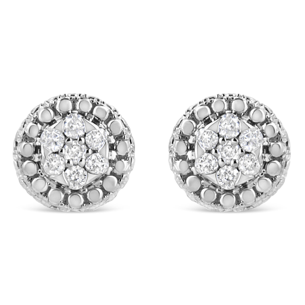 .925 Sterling Silver 1/3 Cttw 7 Stone Pave Set Diamond Beaded Stud Earrings (I-J Color, I2-I3 Clarity) - LinkagejewelrydesignLinkagejewelrydesign