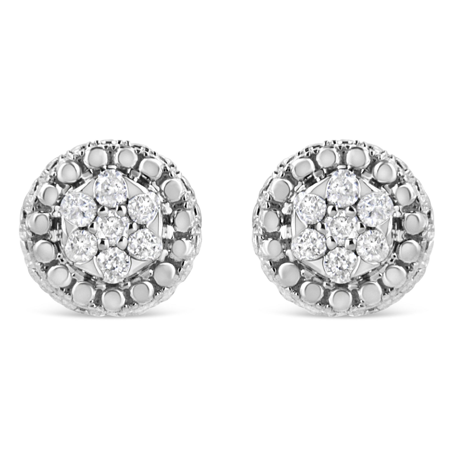 .925 Sterling Silver 1/3 Cttw 7 Stone Pave Set Diamond Beaded Stud Earrings (I-J Color, I2-I3 Clarity) - LinkagejewelrydesignLinkagejewelrydesign