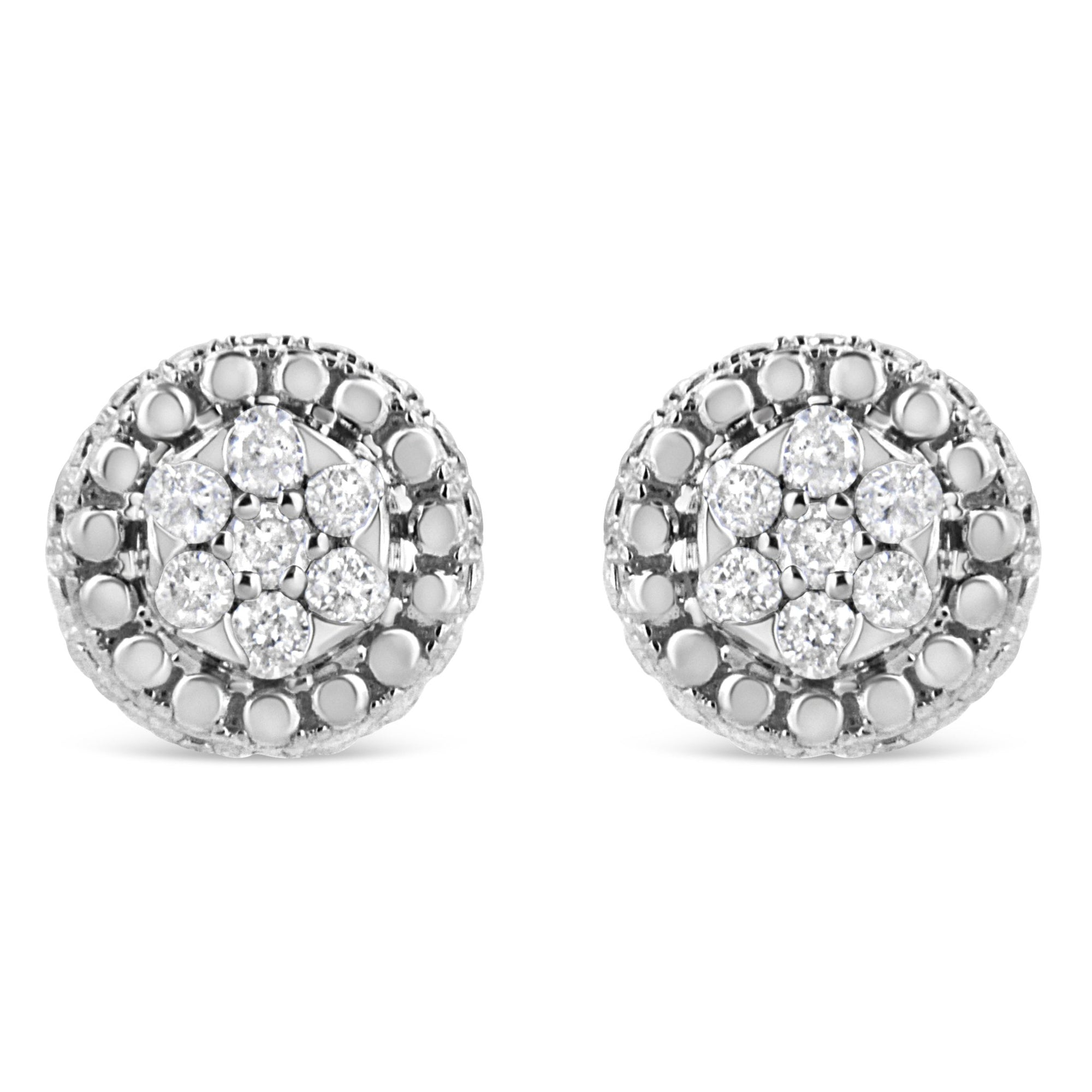 .925 Sterling Silver 1/3 Cttw 7 Stone Pave Set Diamond Beaded Stud Earrings (I-J Color, I2-I3 Clarity) - LinkagejewelrydesignLinkagejewelrydesign