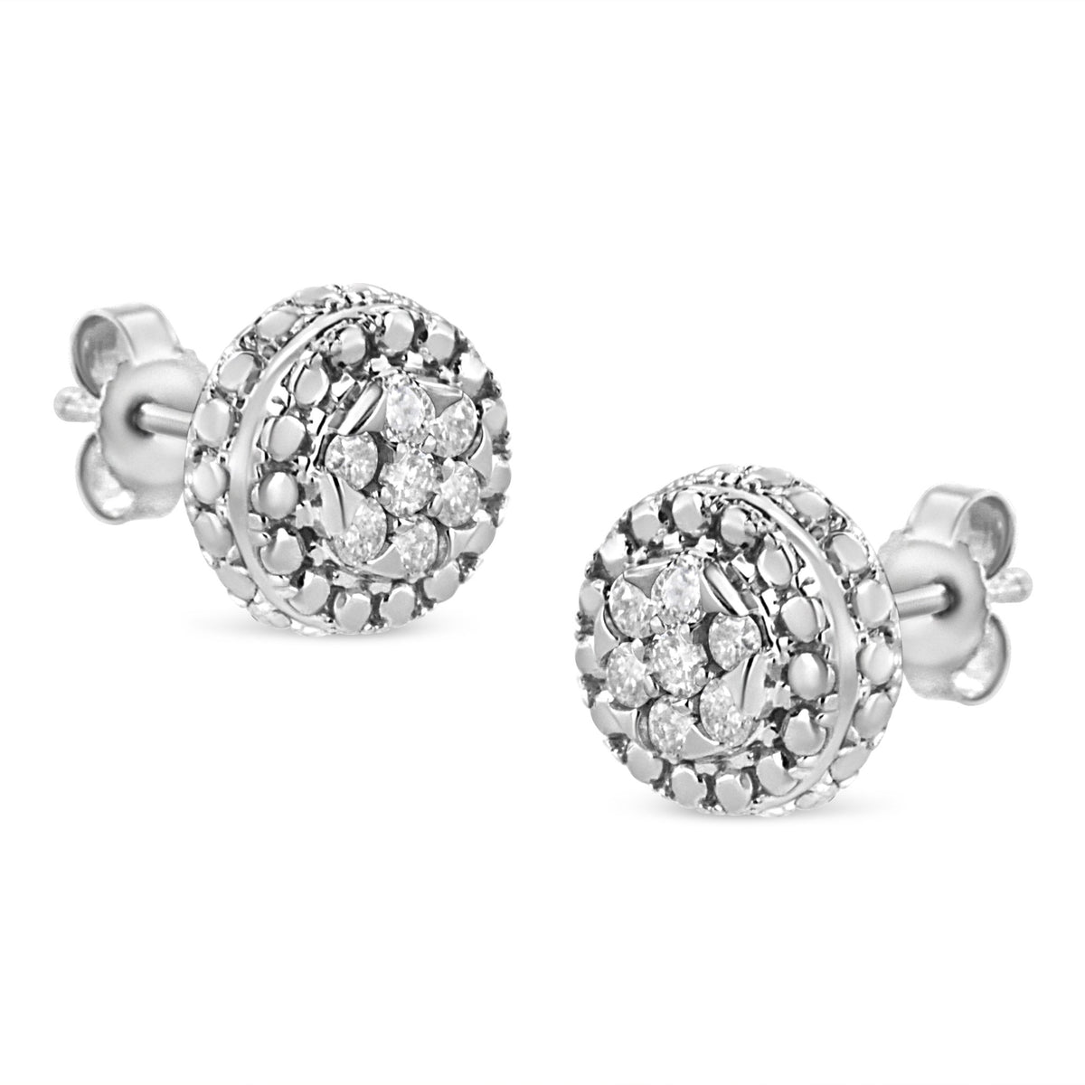 .925 Sterling Silver 1/3 Cttw 7 Stone Pave Set Diamond Beaded Stud Earrings (I-J Color, I2-I3 Clarity) - LinkagejewelrydesignLinkagejewelrydesign