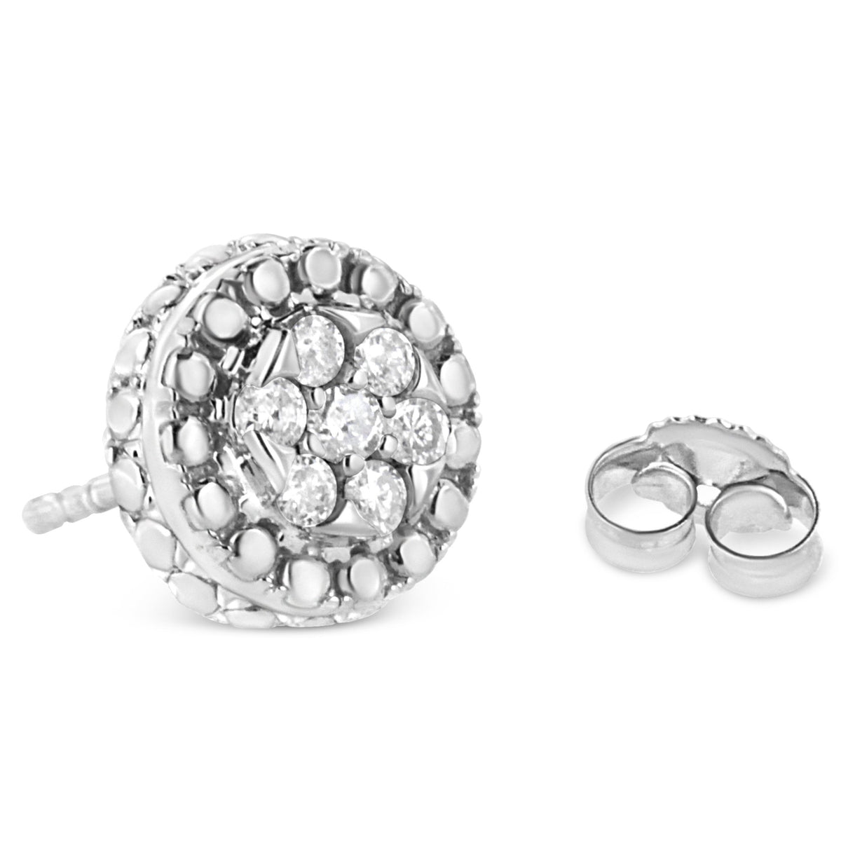 .925 Sterling Silver 1/3 Cttw 7 Stone Pave Set Diamond Beaded Stud Earrings (I-J Color, I2-I3 Clarity) - LinkagejewelrydesignLinkagejewelrydesign