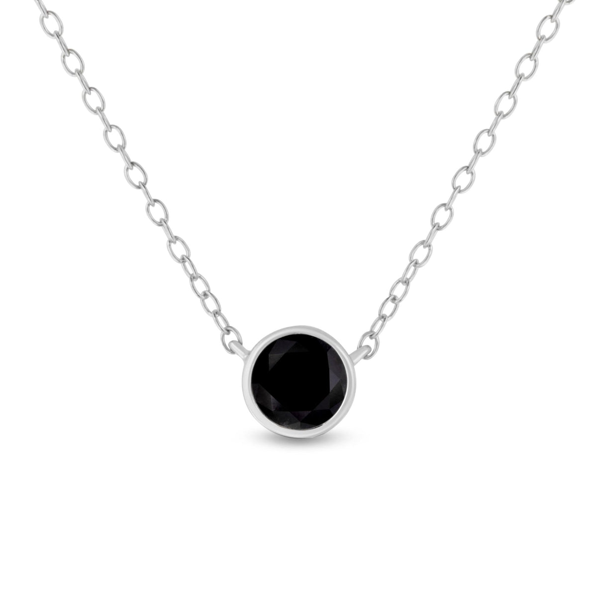 .925 Sterling Silver 1/3 Cttw Bezel-Set Treated Black Diamond Solitaire 18&quot; Pendant Necklace (Black Color, I1-I2 Clarity) - LinkagejewelrydesignLinkagejewelrydesign