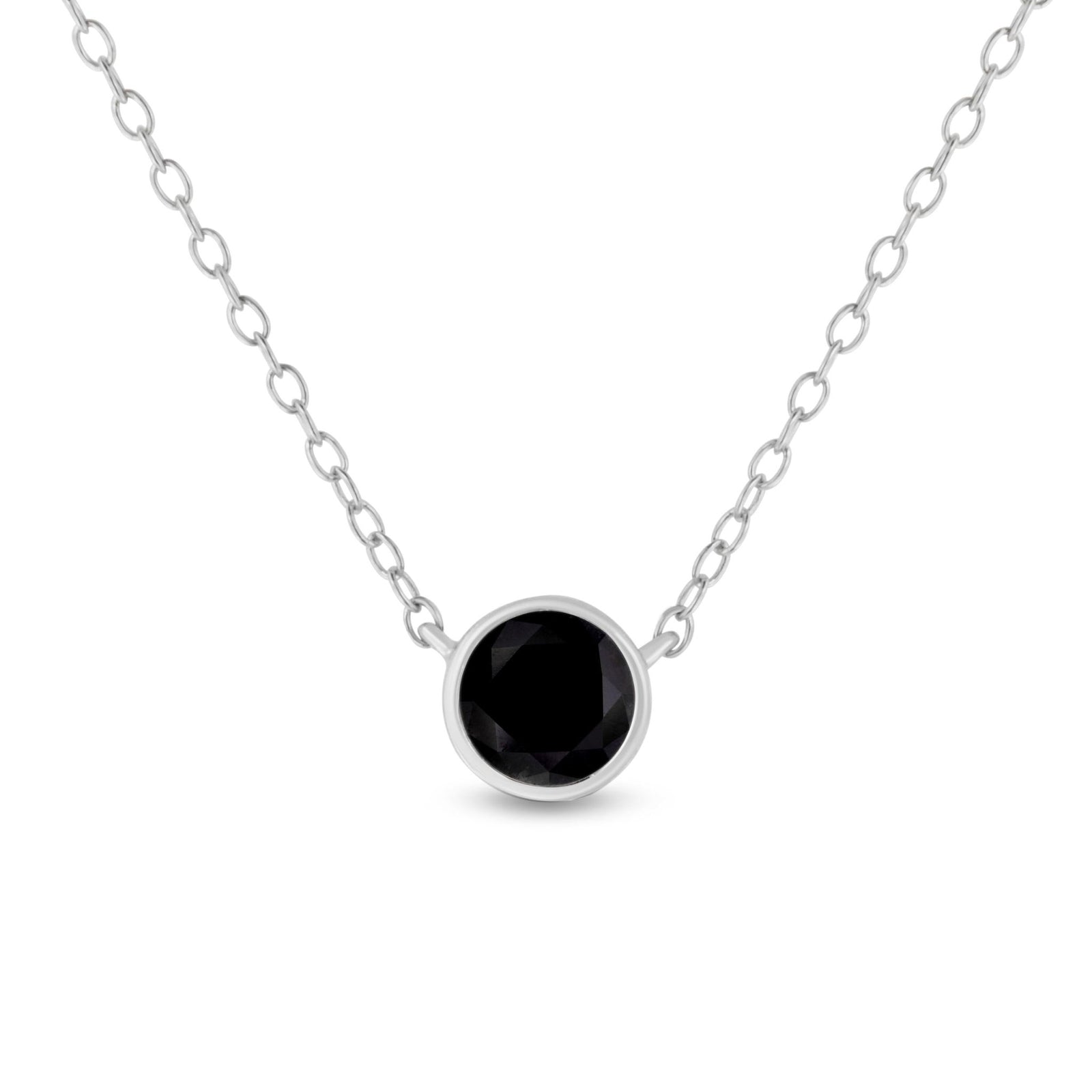 .925 Sterling Silver 1/3 Cttw Bezel-Set Treated Black Diamond Solitaire 18" Pendant Necklace (Black Color, I1-I2 Clarity) - LinkagejewelrydesignLinkagejewelrydesign