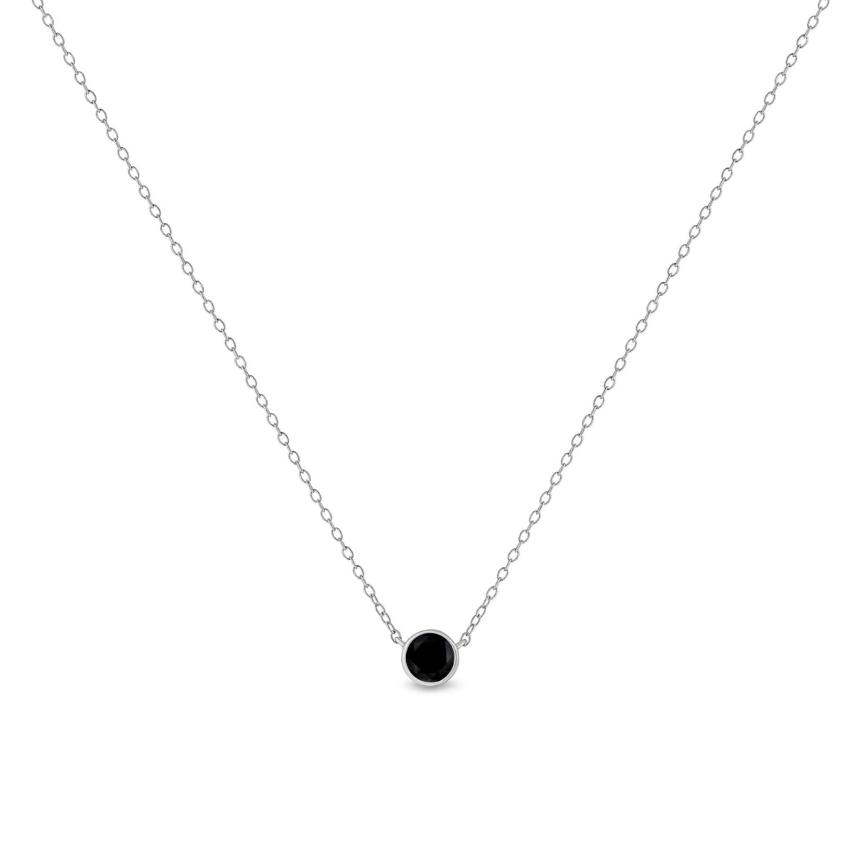 .925 Sterling Silver 1/3 Cttw Bezel-Set Treated Black Diamond Solitaire 18&quot; Pendant Necklace (Black Color, I1-I2 Clarity) - LinkagejewelrydesignLinkagejewelrydesign