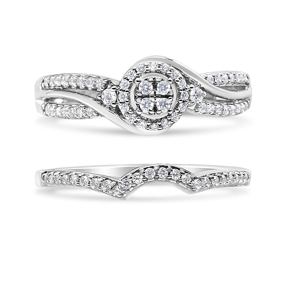 .925 Sterling Silver 1/3 Cttw Composite Diamond Frame Bypass Bridal Set Ring and Band (I-J Color, I2-I3 Clarity) - Ring Size 7 - LinkagejewelrydesignLinkagejewelrydesign