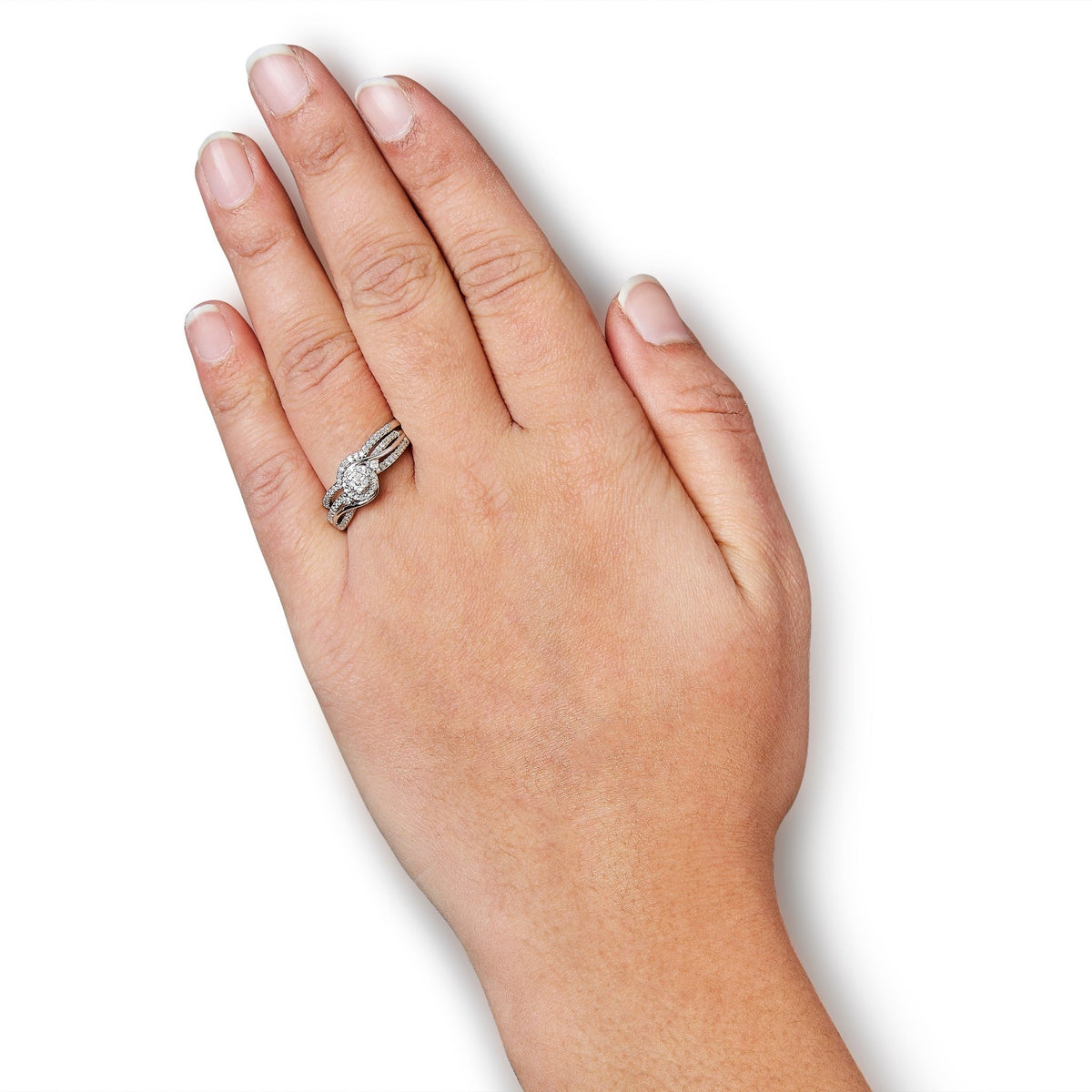 .925 Sterling Silver 1/3 Cttw Composite Diamond Frame Bypass Bridal Set Ring and Band (I-J Color, I2-I3 Clarity) - Ring Size 7 - LinkagejewelrydesignLinkagejewelrydesign