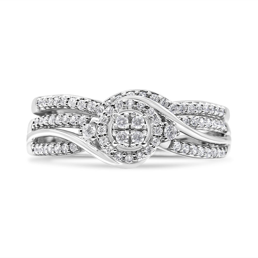 .925 Sterling Silver 1/3 Cttw Composite Diamond Frame Bypass Bridal Set Ring and Band (I-J Color, I2-I3 Clarity) - Ring Size 7 - LinkagejewelrydesignLinkagejewelrydesign