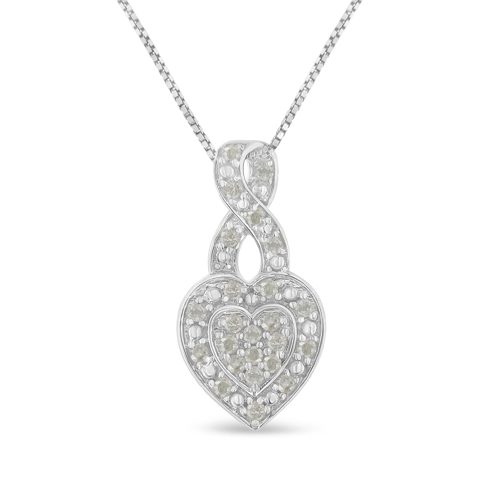 .925 Sterling Silver 1/3 Cttw Diamond Awareness Ribbon Halo Heart 18" Pendant Necklace (I-J Color, I2-I3 Clarity) - LinkagejewelrydesignLinkagejewelrydesign