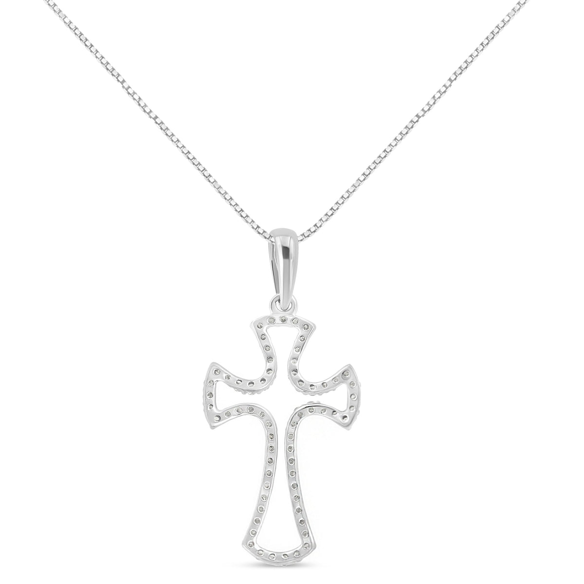 .925 Sterling Silver 1/3 Cttw Diamond Framed Open Cross 18&quot; Pendant Necklace (J-K Color, I2-I3 Clarity) - LinkagejewelrydesignLinkagejewelrydesign