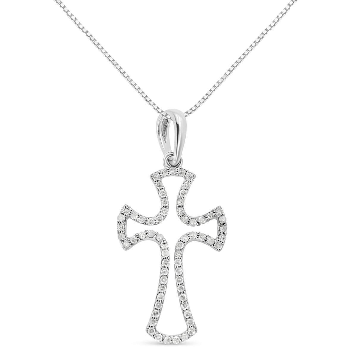 .925 Sterling Silver 1/3 Cttw Diamond Framed Open Cross 18&quot; Pendant Necklace (J-K Color, I2-I3 Clarity) - LinkagejewelrydesignLinkagejewelrydesign