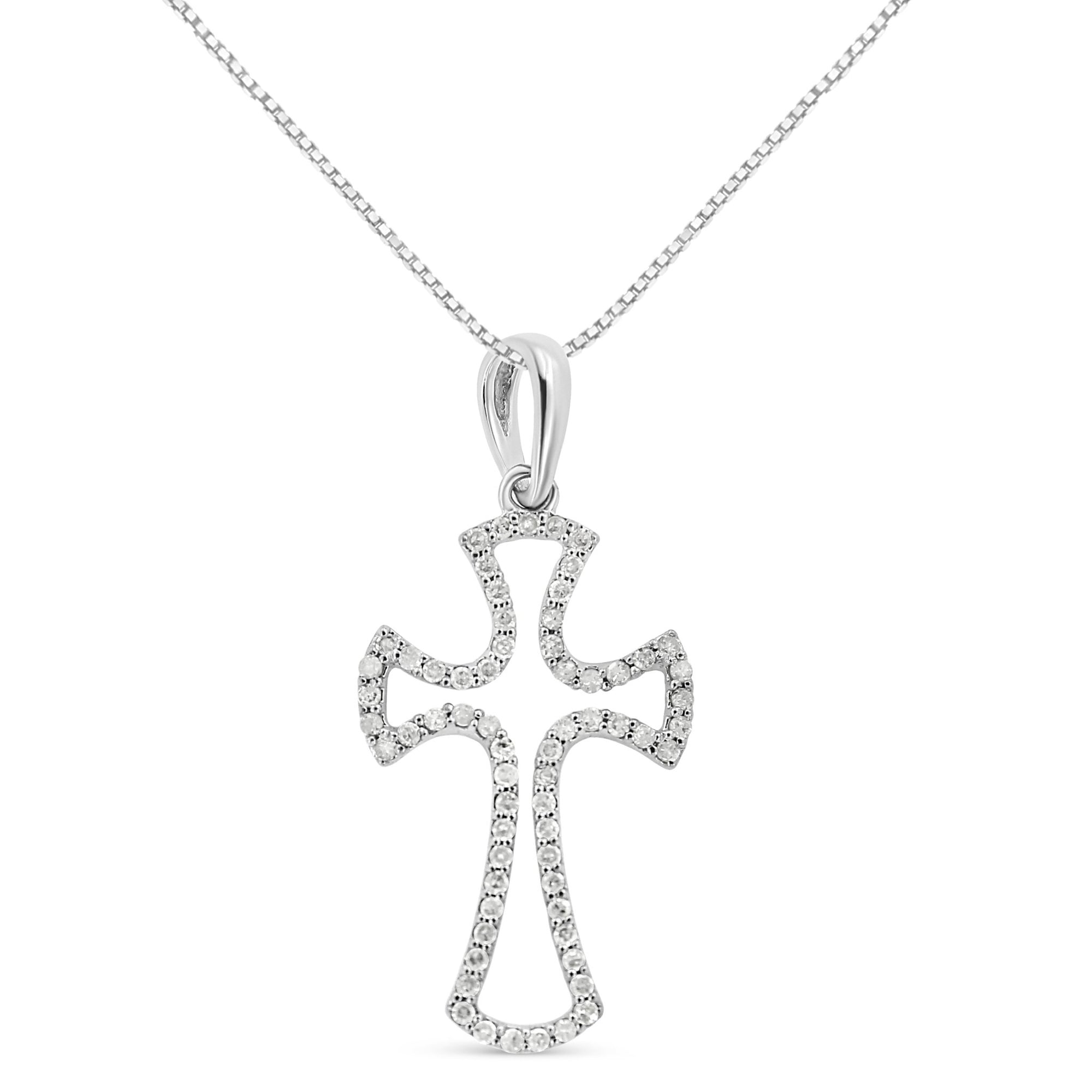 .925 Sterling Silver 1/3 Cttw Diamond Framed Open Cross 18" Pendant Necklace (J-K Color, I2-I3 Clarity) - LinkagejewelrydesignLinkagejewelrydesign