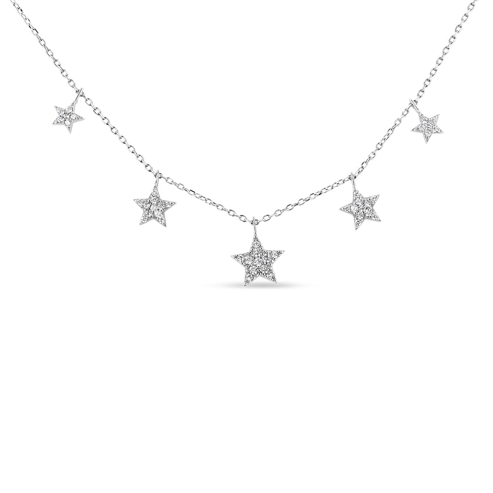 .925 Sterling Silver 1/3 Cttw Diamond Multi-Star Dangle Droplet Charm Pendant 18&quot; Necklace (I1-I2 Clarity, H-I Color) - LinkagejewelrydesignLinkagejewelrydesign