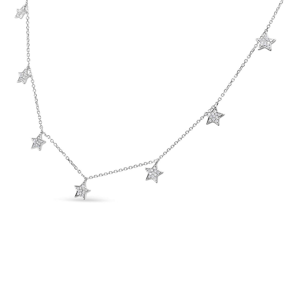 .925 Sterling Silver 1/3 Cttw Diamond Multi-Star Dangle Droplet Charm Pendant 18&quot; Necklace (I1-I2 Clarity, H-I Color) - LinkagejewelrydesignLinkagejewelrydesign