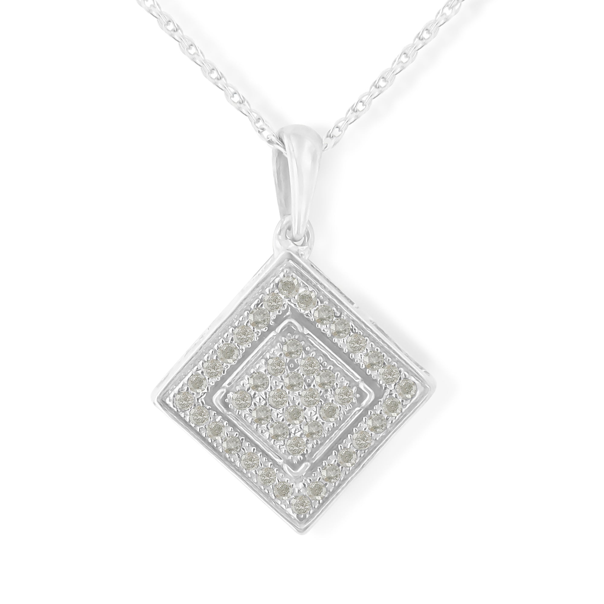 .925 Sterling Silver 1/3 cttw Diamond Rhombus Shaped 18" Pendant Necklace (I-J Color, I2-I3 Clarity) - LinkagejewelrydesignLinkagejewelrydesign