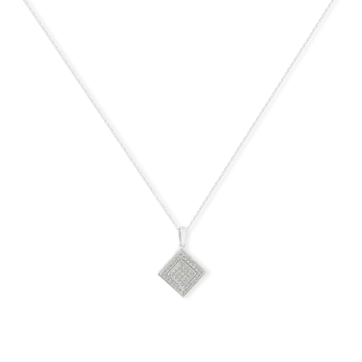 .925 Sterling Silver 1/3 cttw Diamond Rhombus Shaped 18&quot; Pendant Necklace (I-J Color, I2-I3 Clarity) - LinkagejewelrydesignLinkagejewelrydesign