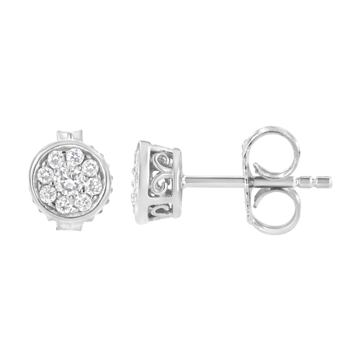 .925 Sterling Silver 1/3 cttw Lab Grown Diamond Floral Cluster Stud Earring (F-G Color, VS2-SI1 Clarity) - LinkagejewelrydesignLinkagejewelrydesign