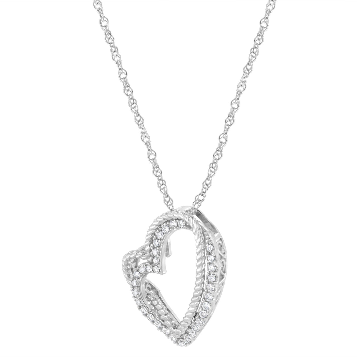 .925 Sterling Silver 1/3 cttw Lab Grown Diamond Heart Pendant Necklace (F-G Color, VS2-SI1 Clarity) - LinkagejewelrydesignLinkagejewelrydesign