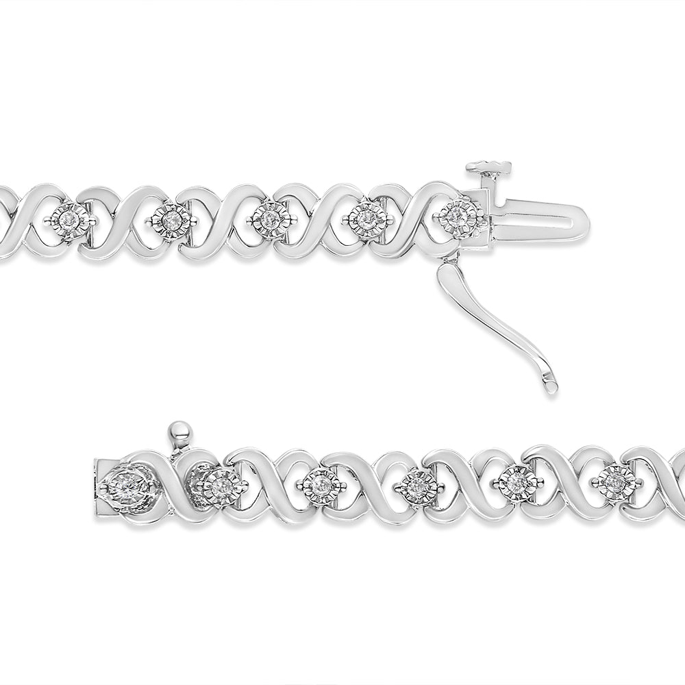 .925 Sterling Silver 1/3 Cttw Miracle Plate Round-Cut Diamond Infinity Link Bracelet (I-J Color, I3 Clarity) - Size 7.25&quot; - LinkagejewelrydesignLinkagejewelrydesign