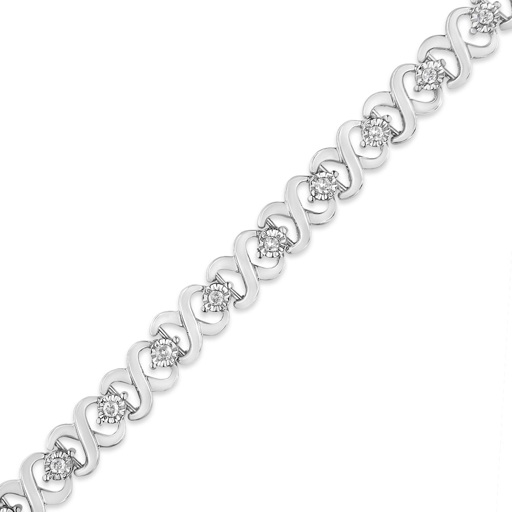 .925 Sterling Silver 1/3 Cttw Miracle Plate Round-Cut Diamond Infinity Link Bracelet (I-J Color, I3 Clarity) - Size 7.25&quot; - LinkagejewelrydesignLinkagejewelrydesign