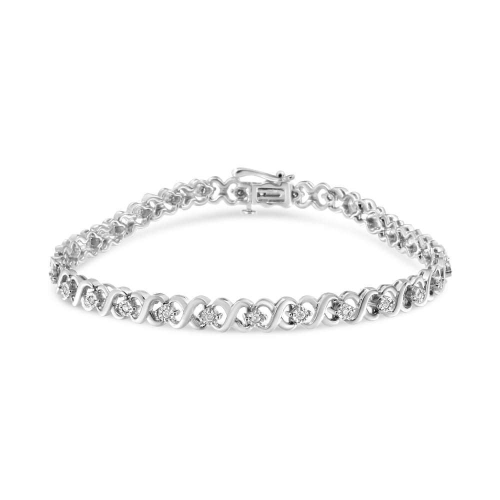 .925 Sterling Silver 1/3 Cttw Miracle Plate Round-Cut Diamond Infinity Link Bracelet (I-J Color, I3 Clarity) - Size 7.25&quot; - LinkagejewelrydesignLinkagejewelrydesign